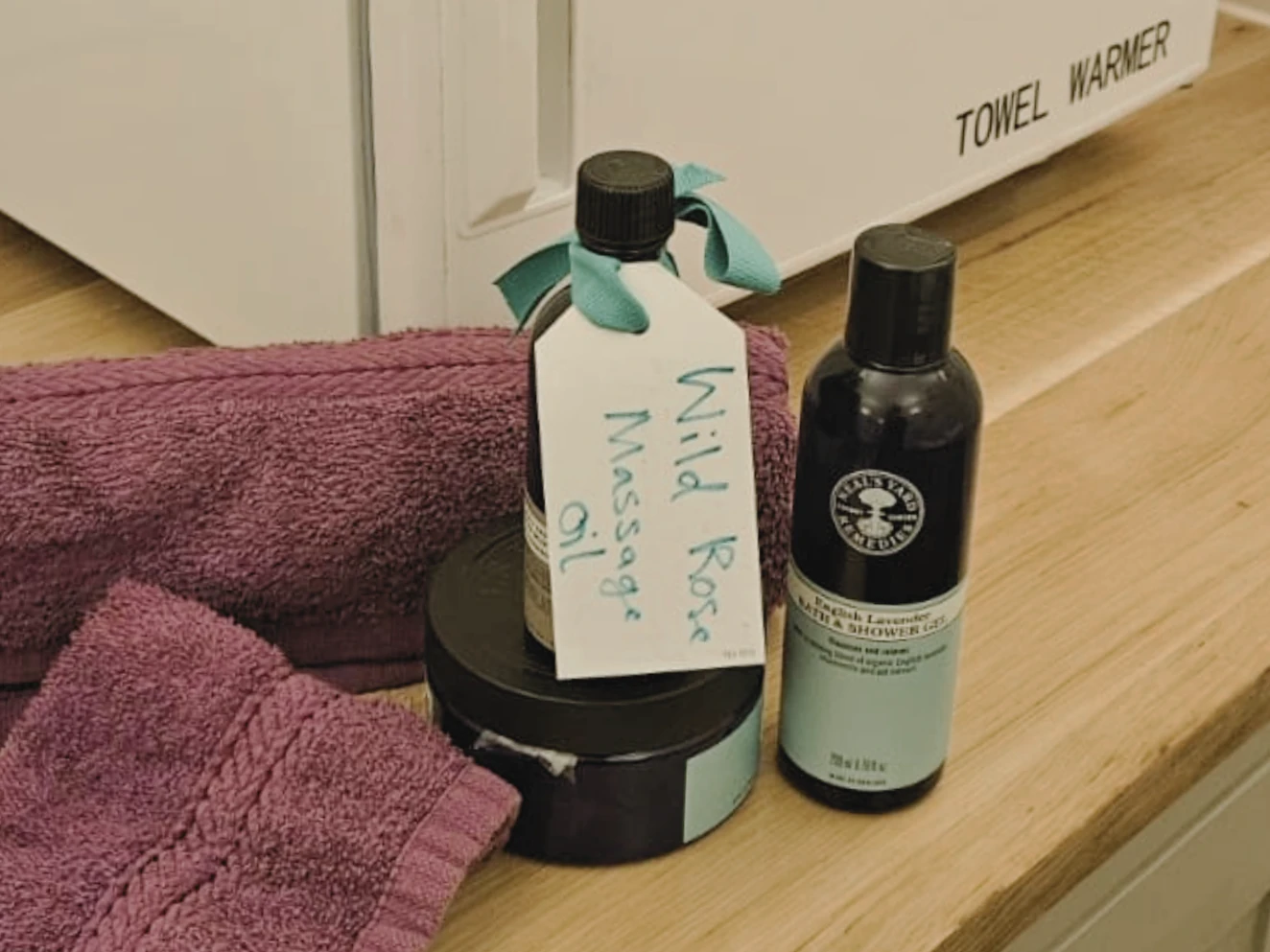 Massage oils and folded towels